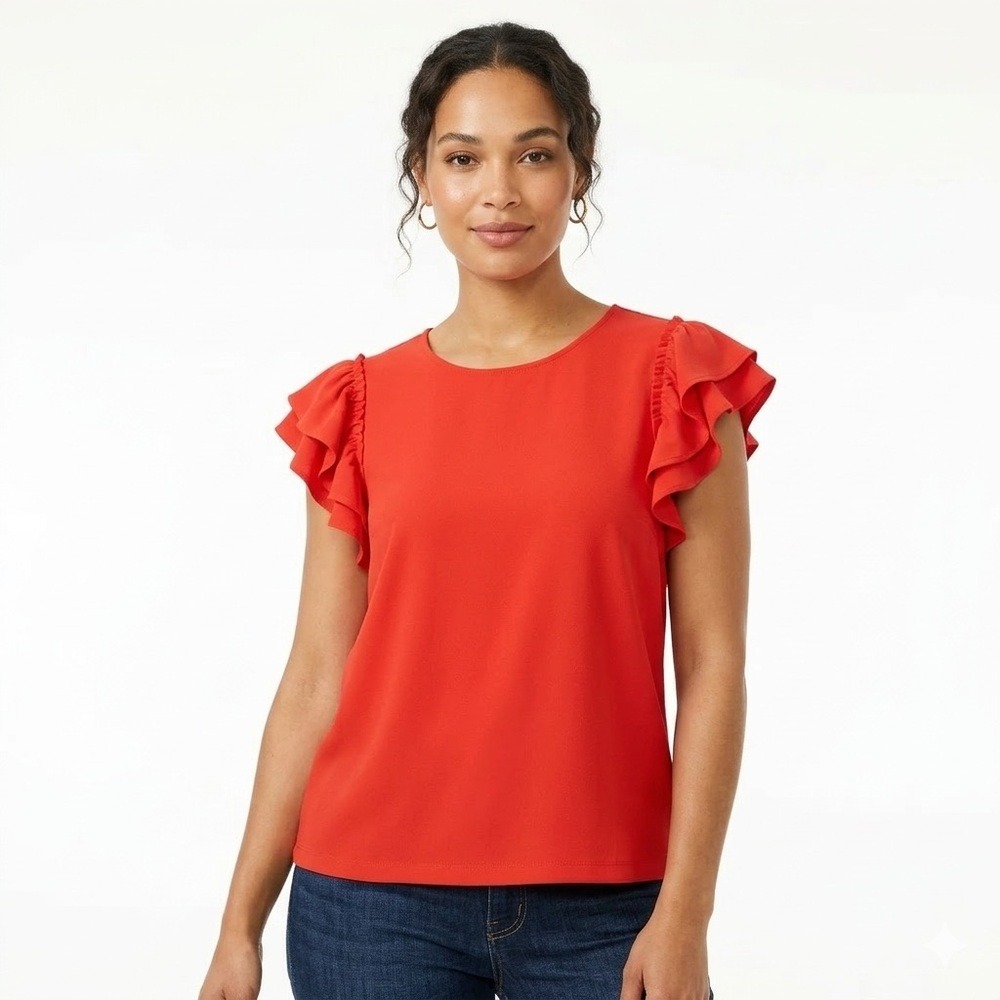 CeCe Red Ruffle Sleeve Blouse‎ Women's Medium